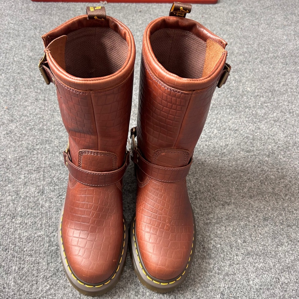 Dr Martens Anistone Hi Brown Croc Embossed Leather Harness Biker Boots Womens 9 - Picture 5 of 8